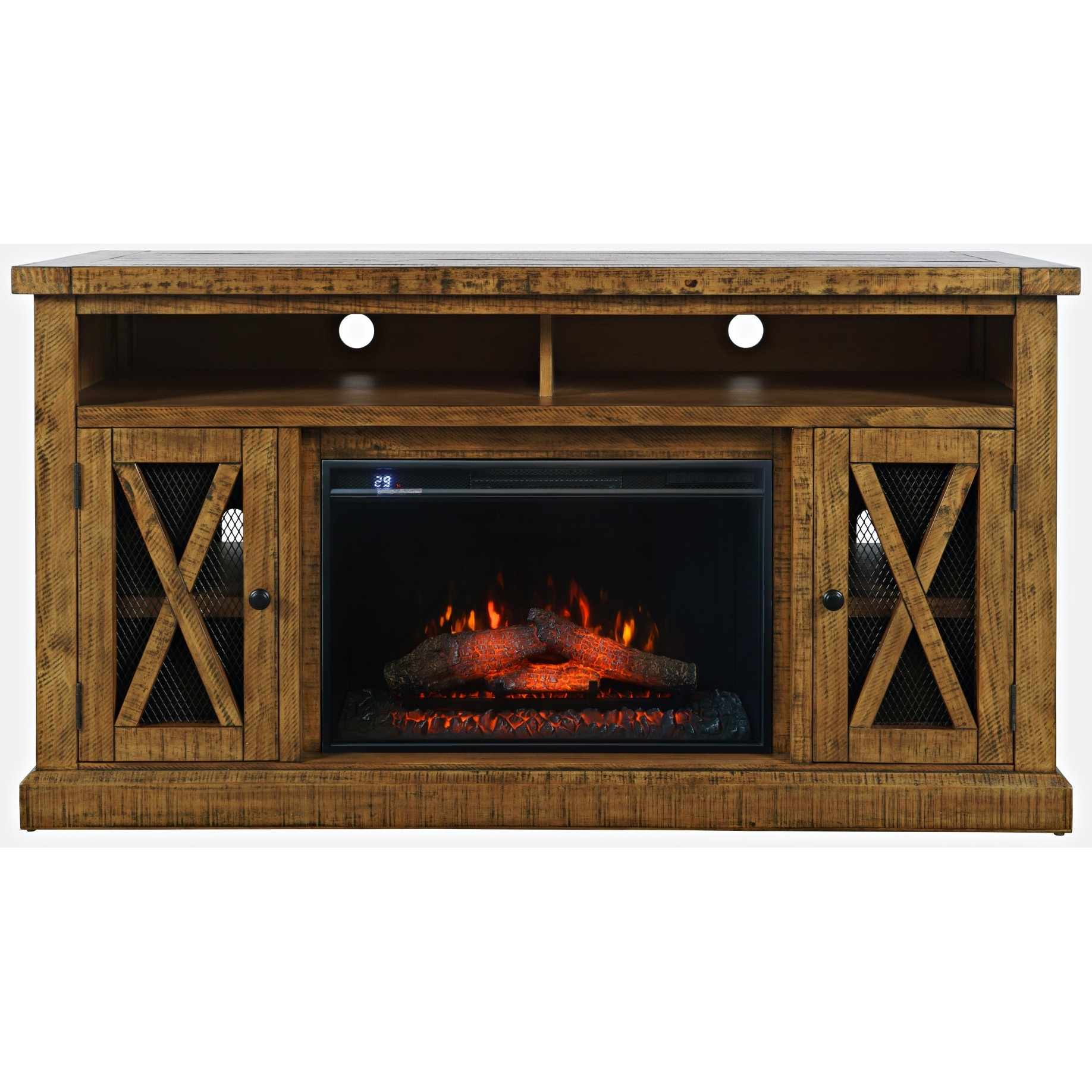 Telluride Rustic Solid Pine 60" Storage Console TV Stand with Electric Fireplace