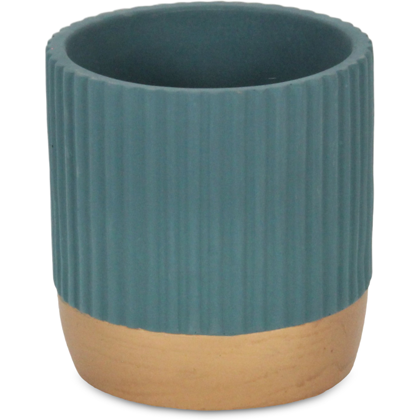 Aurone Round Ridged Ceramic Pot with Gold Finished Base - Large - Blue