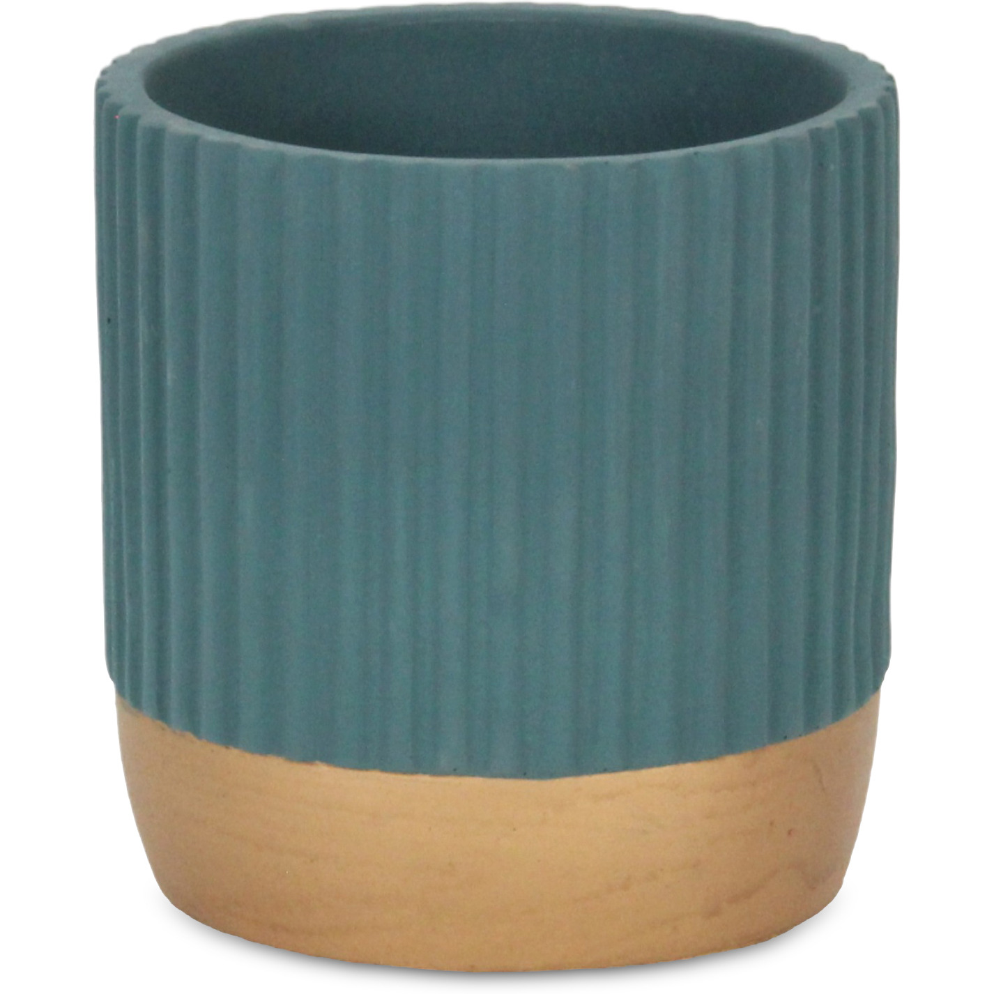 Aurone Round Ridged Ceramic Pot with Gold Finished Base - Large - Blue
