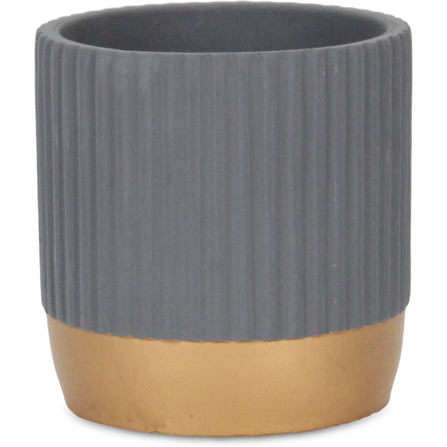 Aurone Round Ridged Ceramic Pot with Gold Finished Base - Large - Gray