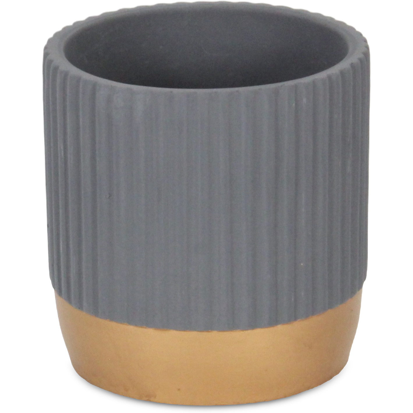 Aurone Round Ridged Ceramic Pot with Gold Finished Base - Large - Gray