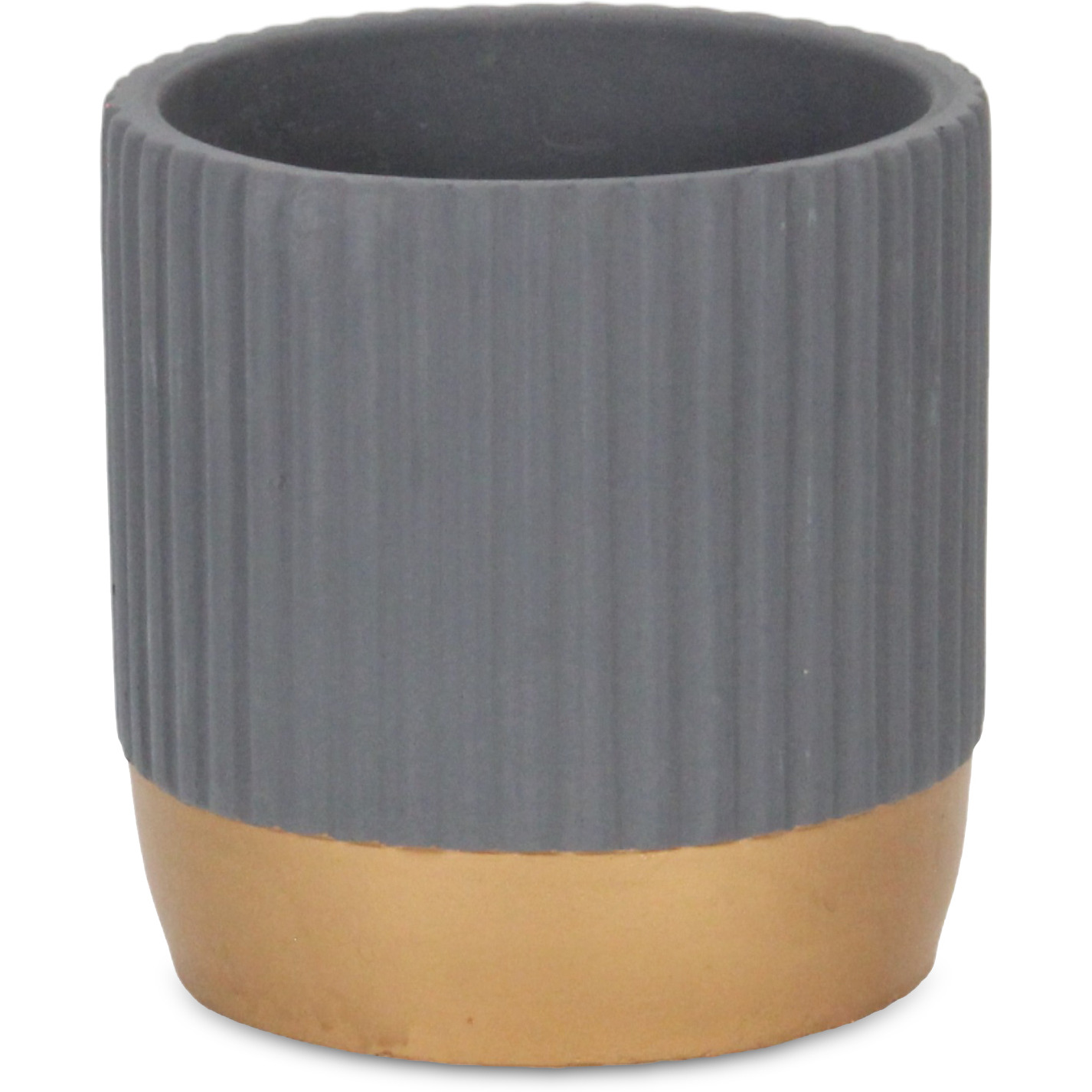 Aurone Round Ridged Ceramic Pot with Gold Finished Base - Large - Gray