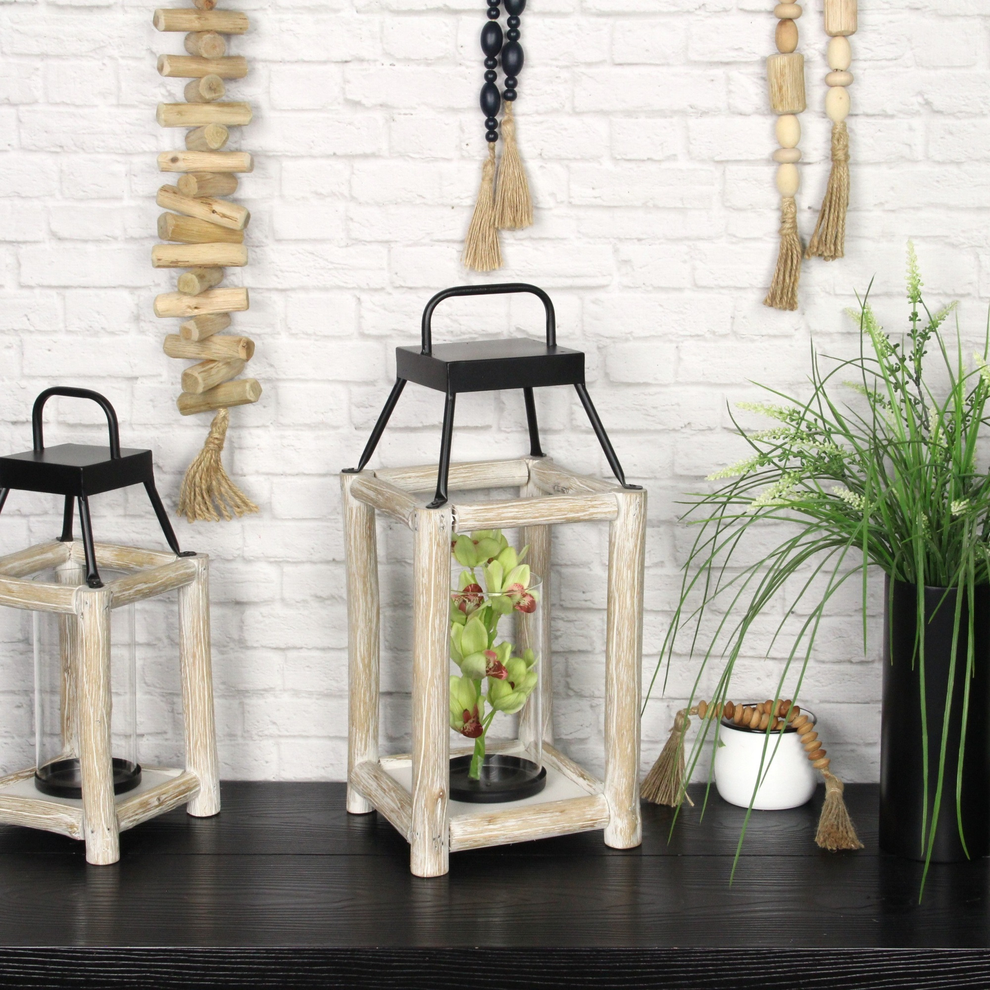 Bexley White Toned Wooden Bar Decor Lantern - Large