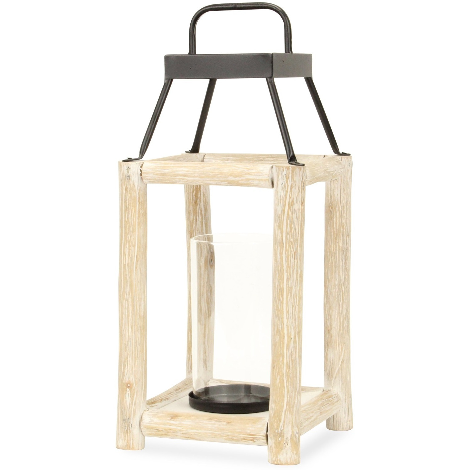 Bexley White Toned Wooden Bar Decor Lantern - Large