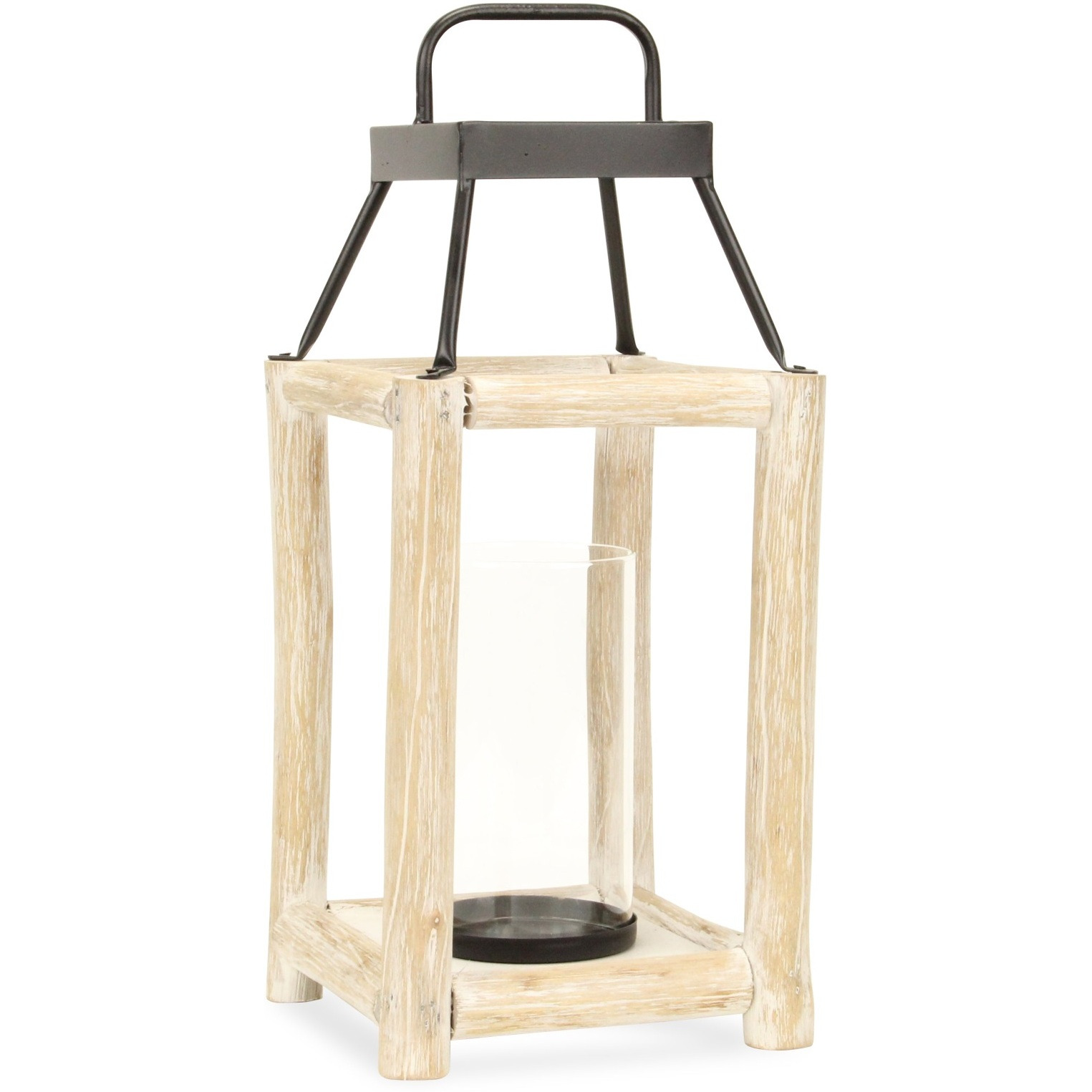 Bexley White Toned Wooden Bar Decor Lantern - Large