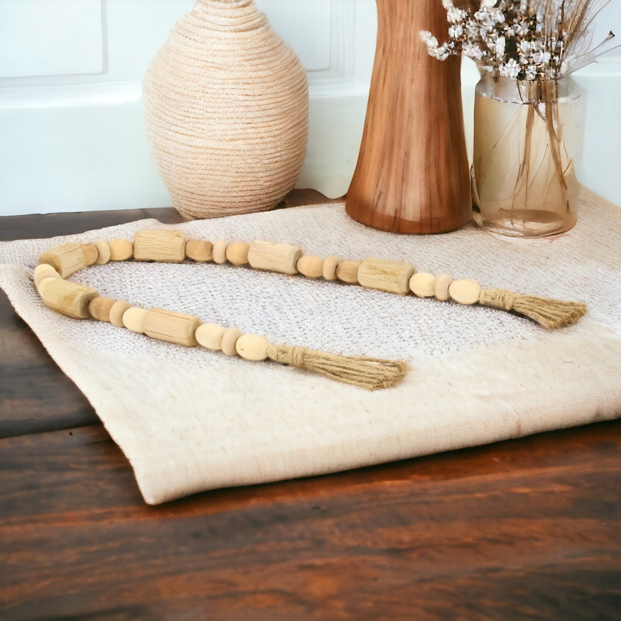 Wistan Hanging 4 Wood Bead Design Tassel Dcor
