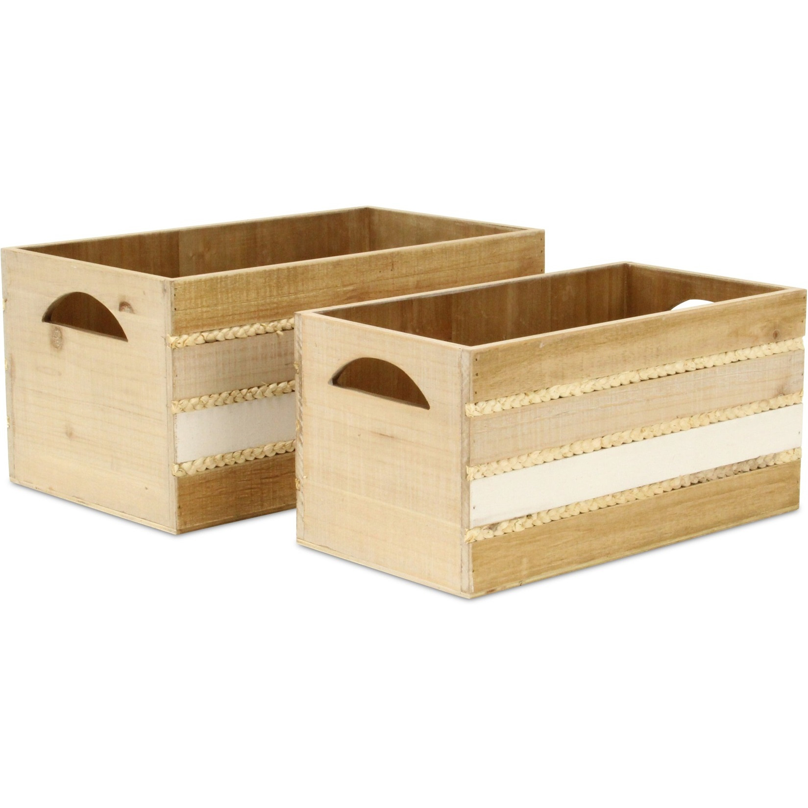 Amabel Set of 2 Tri-Color Wood Crate Set with Hyacinth Accents
