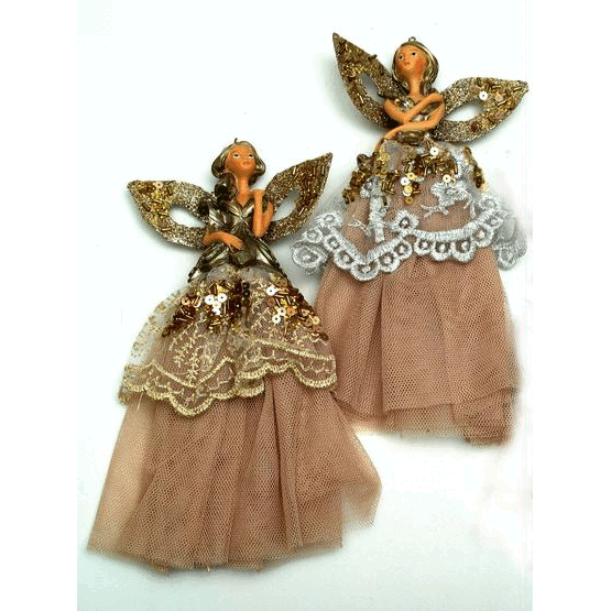 Elegant Lady with Gold Skirt Ornaments Set of Two