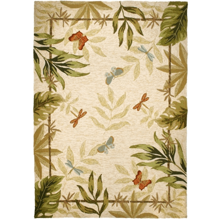 Home Fires PP-JB001B 22 in. x 34 in. Butterflies and Dragonflies Indoor Outdoor Hand Hooked Area Rug - Beige