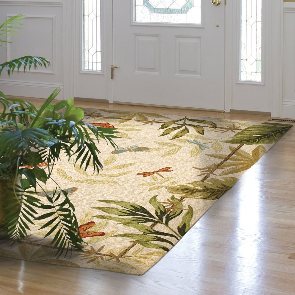 Home Fires PP-JB001B 22 in. x 34 in. Butterflies and Dragonflies Indoor Outdoor Hand Hooked Area Rug - Beige