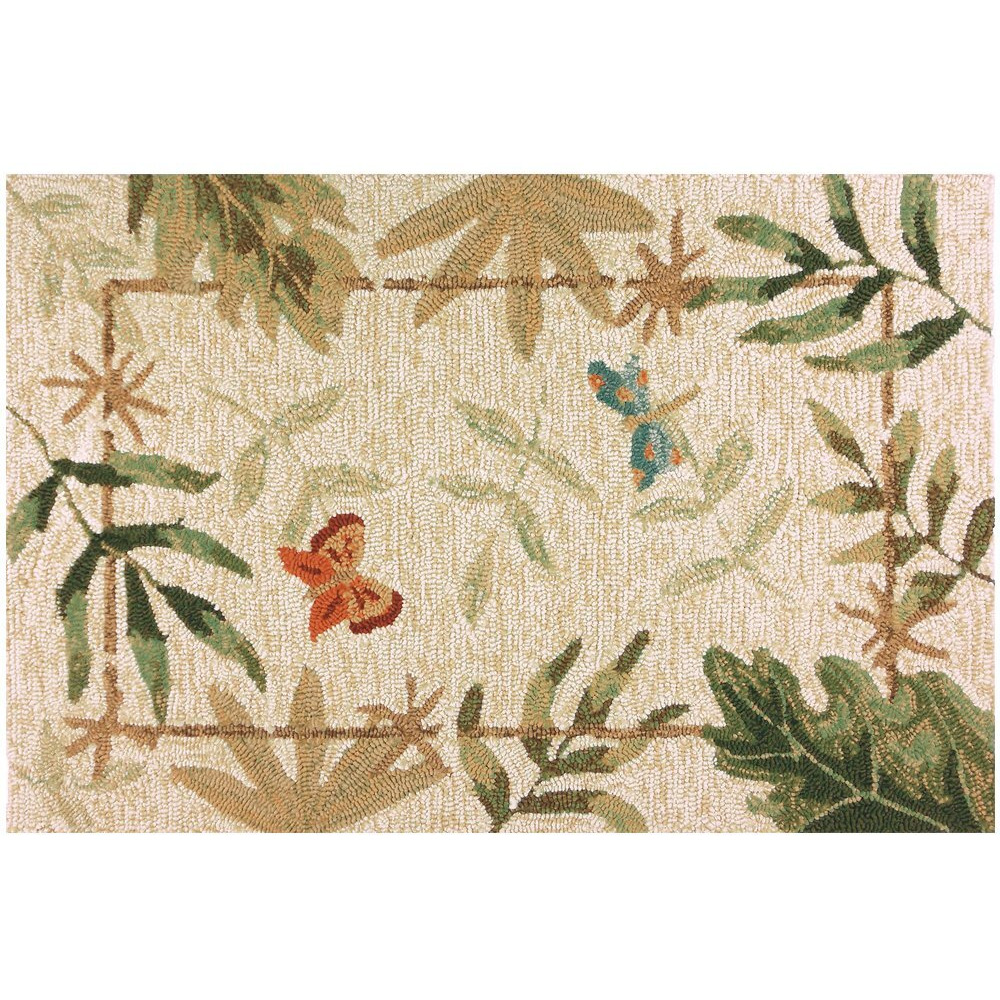 Home Fires PP-JB001B 22 in. x 34 in. Butterflies and Dragonflies Indoor Outdoor Hand Hooked Area Rug - Beige