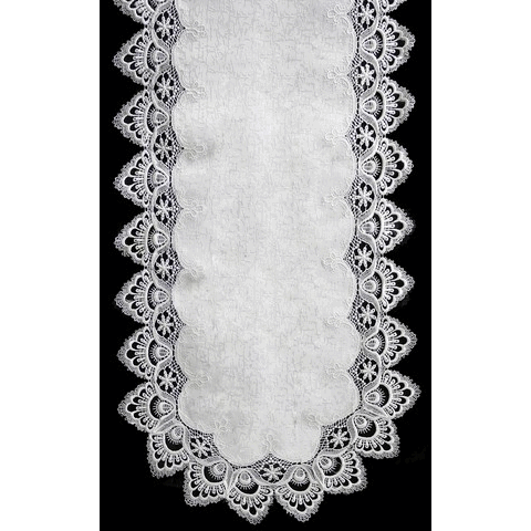 Sinobrite H8139-F1 White Lace Oval Runner- 16 x 54 in.