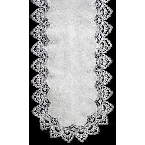 Sinobrite H8139-F1 White Lace Oval Runner- 16 x 54 in.