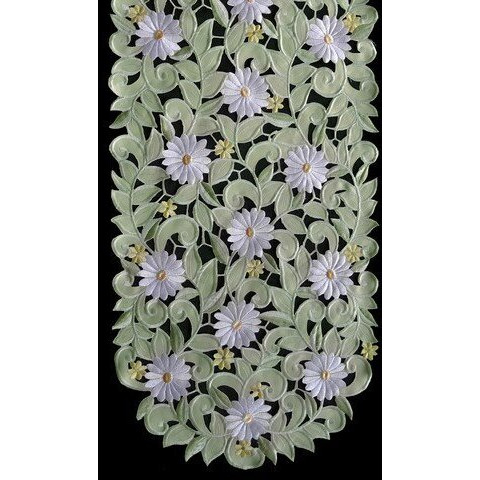 Sinobrite H7667-G Green Daisy Oval Runner- 16 x 54 in.