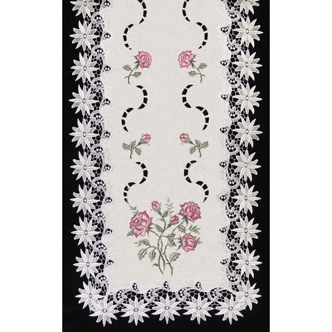 Sinobrite H0608-RS Pink Rose Lacey Edge Oblong Table Cloth- 68 x 90 in.