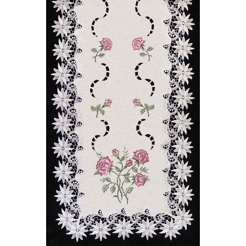Sinobrite H0608-RS Pink Rose Lacey Edge Oblong Table Cloth- 68 x 90 in.