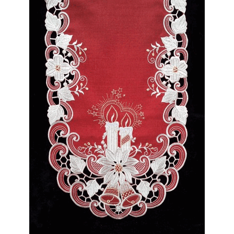 Sinobrite H8963-R1 Poinsettia & Candles Oval Runner- 16 x 54 in.