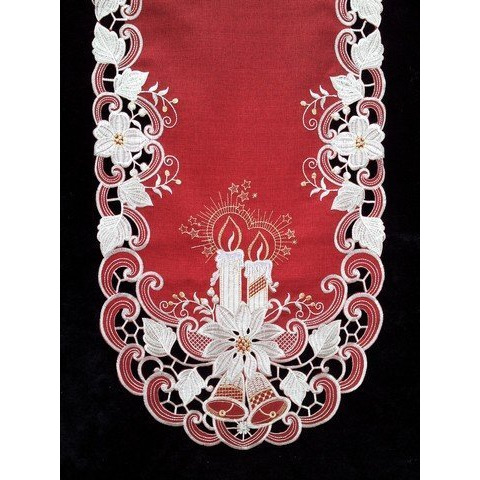 Sinobrite H8963-R1 Poinsettia & Candles Oval Runner- 16 x 54 in.
