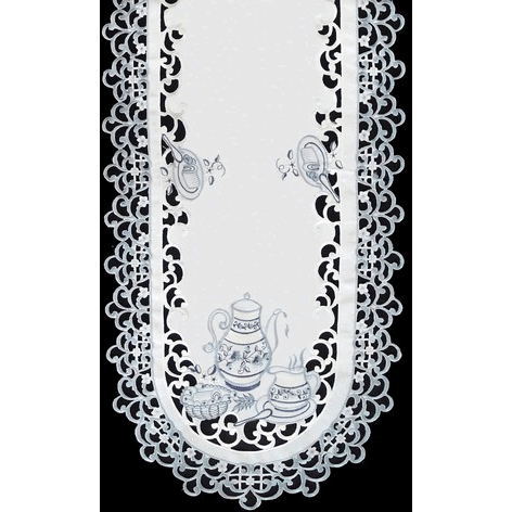 Sinobrite H8513 Delft Blue Tea Oblong Table Cloth- 52 x 71 in.