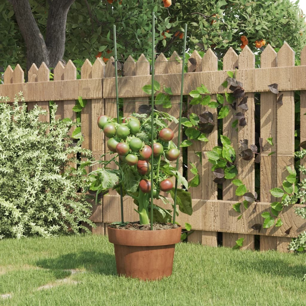 vidaXL Garden Plant Supports with 3 Rings 5 pcs Green 23.6 Steel