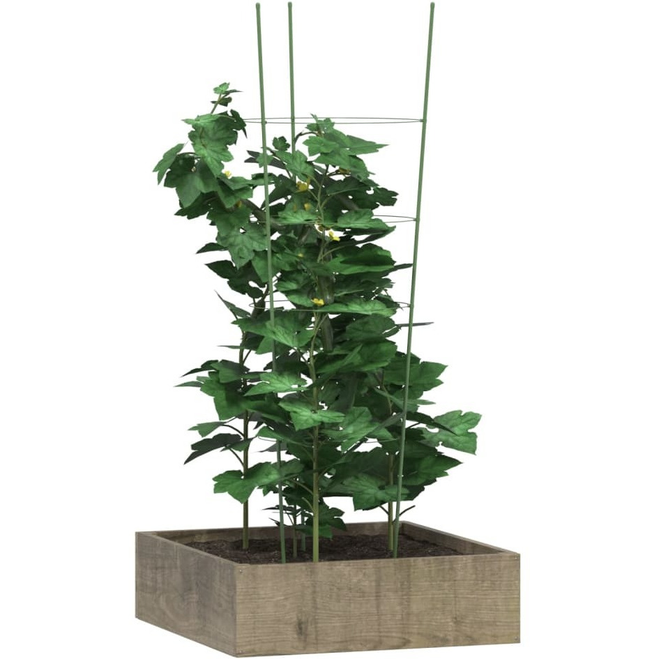 vidaXL Garden Plant Supports with 4 Rings 5 pcs Green 35.4 Steel