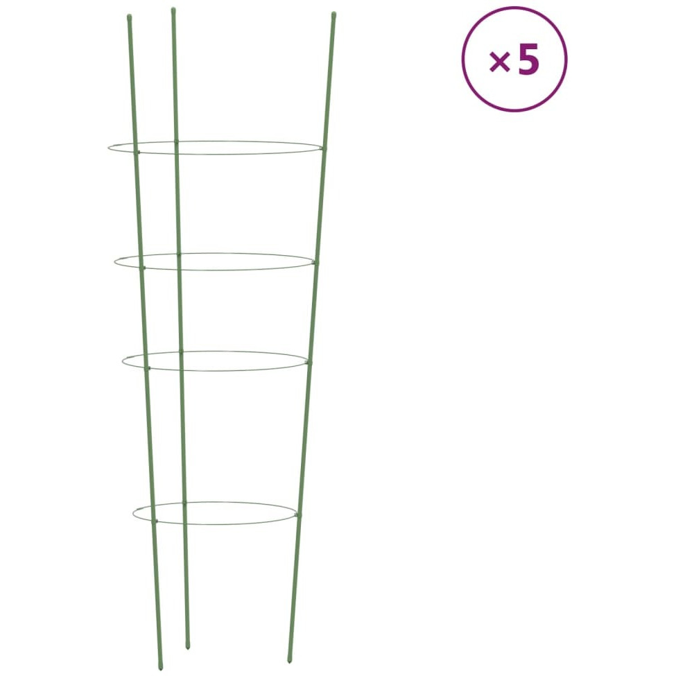 vidaXL Garden Plant Supports with 4 Rings 5 pcs Green 35.4 Steel