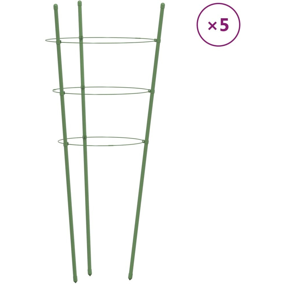 vidaXL Garden Plant Supports with 3 Rings 5 pcs Green 29.5 Steel