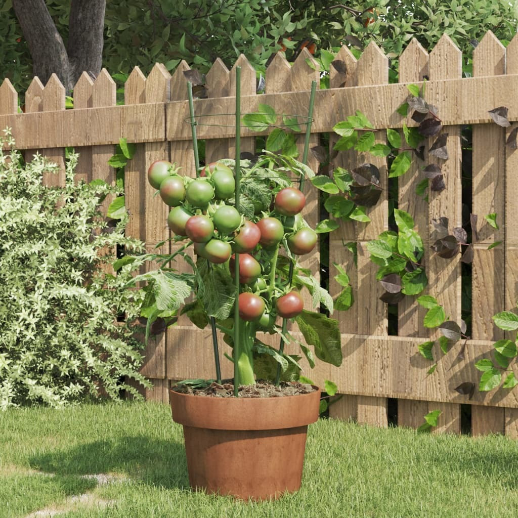 vidaXL Garden Plant Supports with 3 Rings 5 pcs Green 17.7 Steel