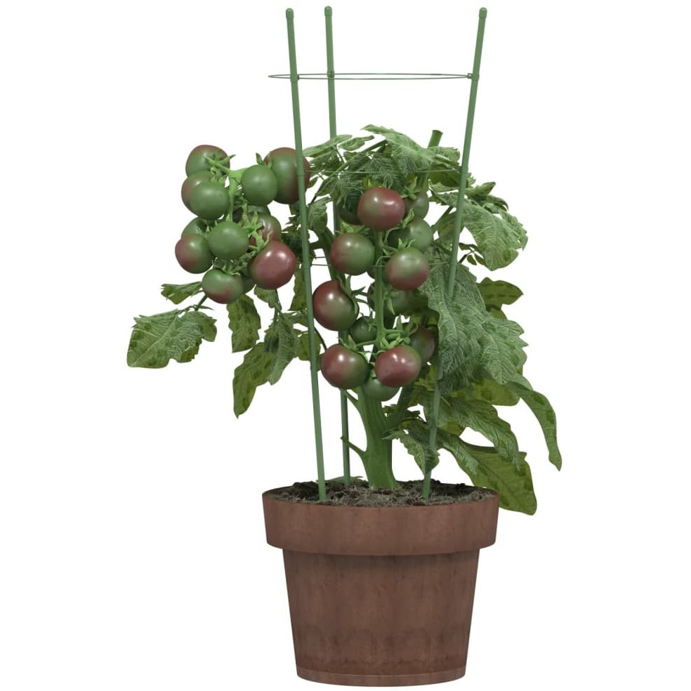 vidaXL Garden Plant Supports with 3 Rings 5 pcs Green 17.7 Steel