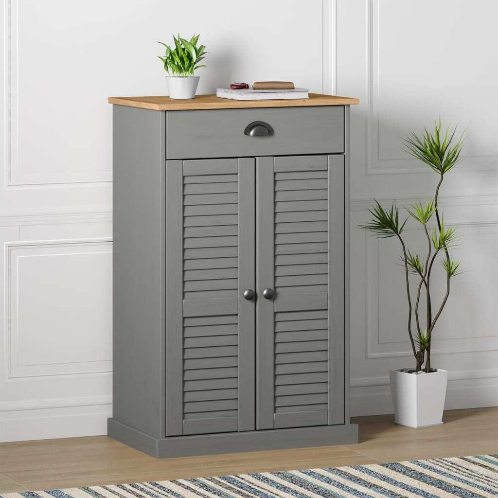 vidaXL Shoe Cabinet VIGO Gray 23.6x13.8x37.8 Solid Wood Pine