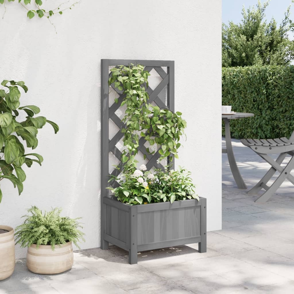 vidaXL Planter with Trellis Gray Solid Wood Fir