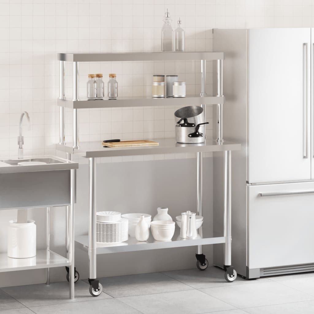 vidaXL Kitchen Work Table with Overshelf 43.3x21.7x59.1 Stainless Steel