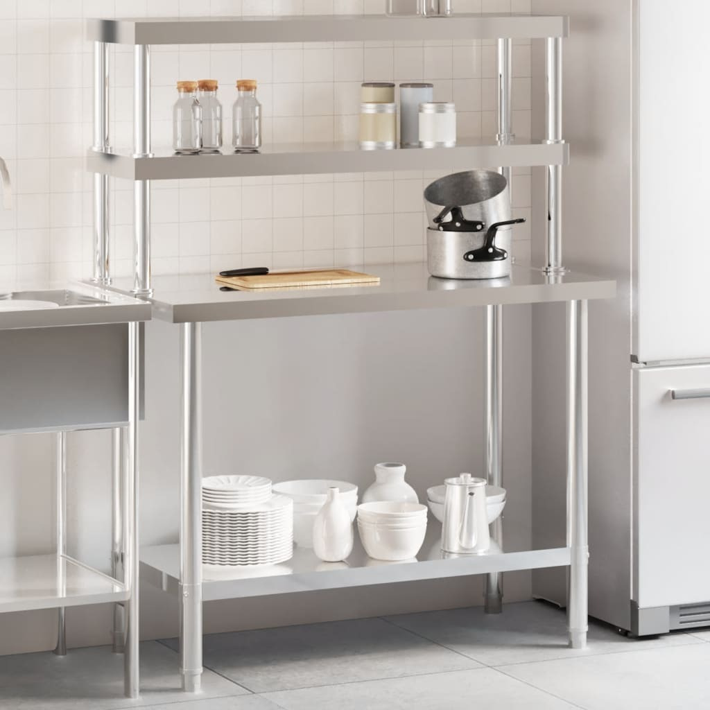 vidaXL Kitchen Work Table with Overshelf 43.3x21.7x59.1 Stainless Steel