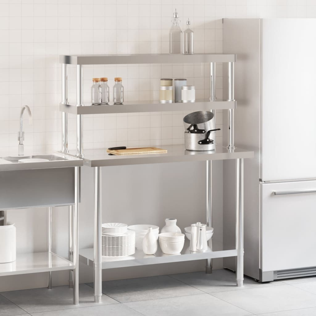 vidaXL Kitchen Work Table with Overshelf 43.3x21.7x59.1 Stainless Steel