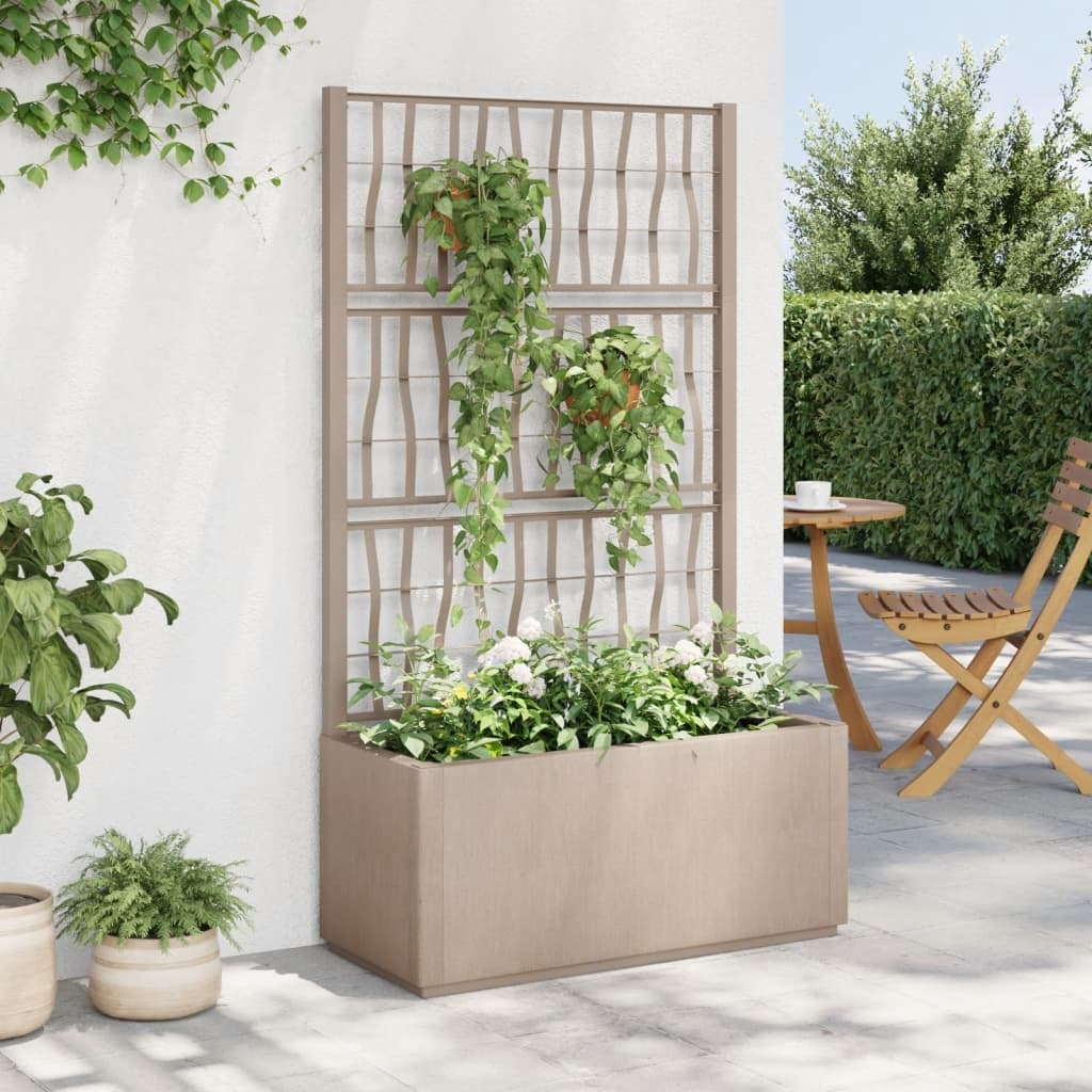 vidaXL Garden Planter with Trellis Light Brown 31.5x14.2x55.1 PP