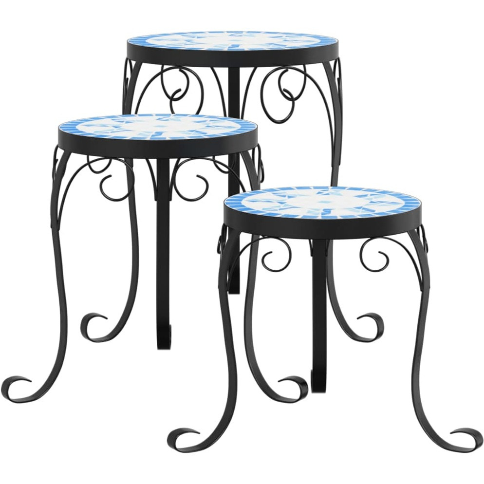 vidaXL Plant Stands 3 pcs Blue and White Ceramic