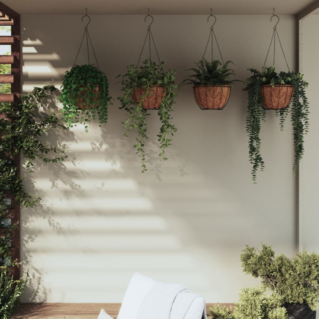 vidaXL Hanging Planters 4 pcs with Coco Liners Black  11.8x20.5 Steel