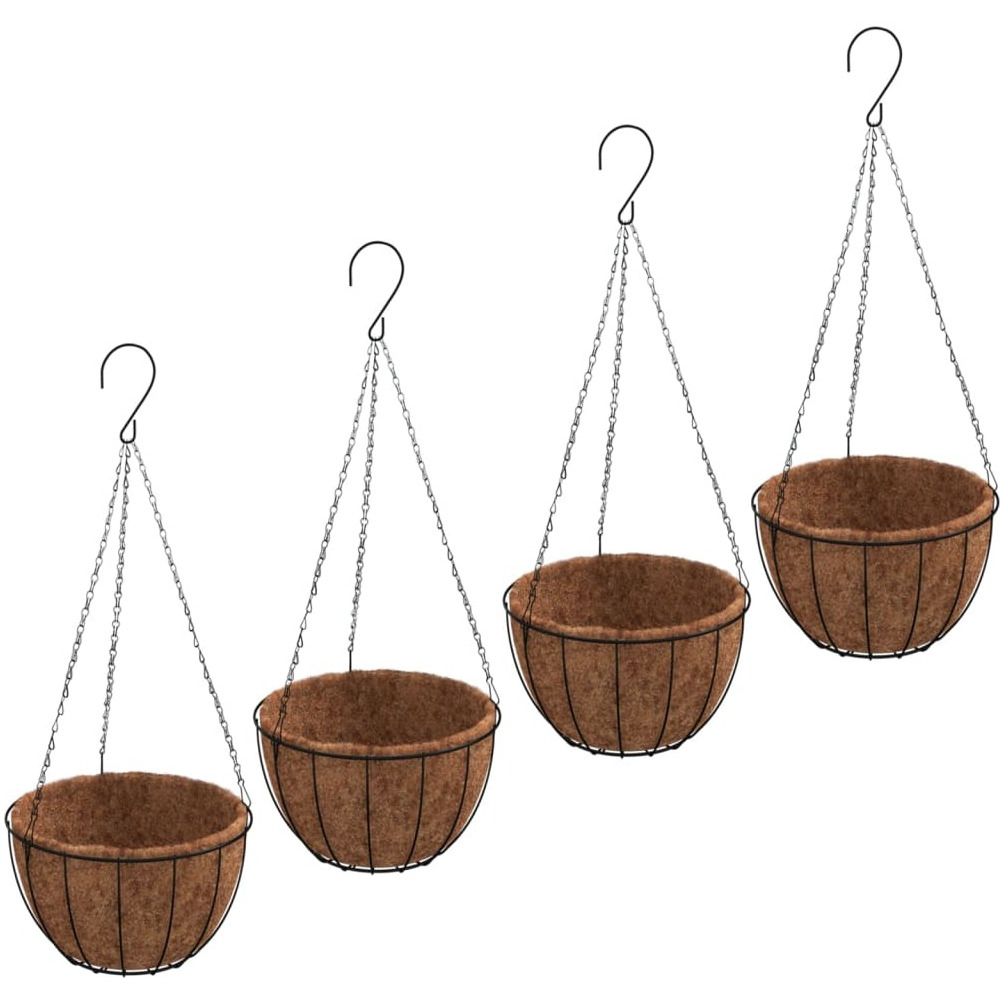 vidaXL Hanging Planters 4 pcs with Coco Liners Black  11.8x20.5 Steel
