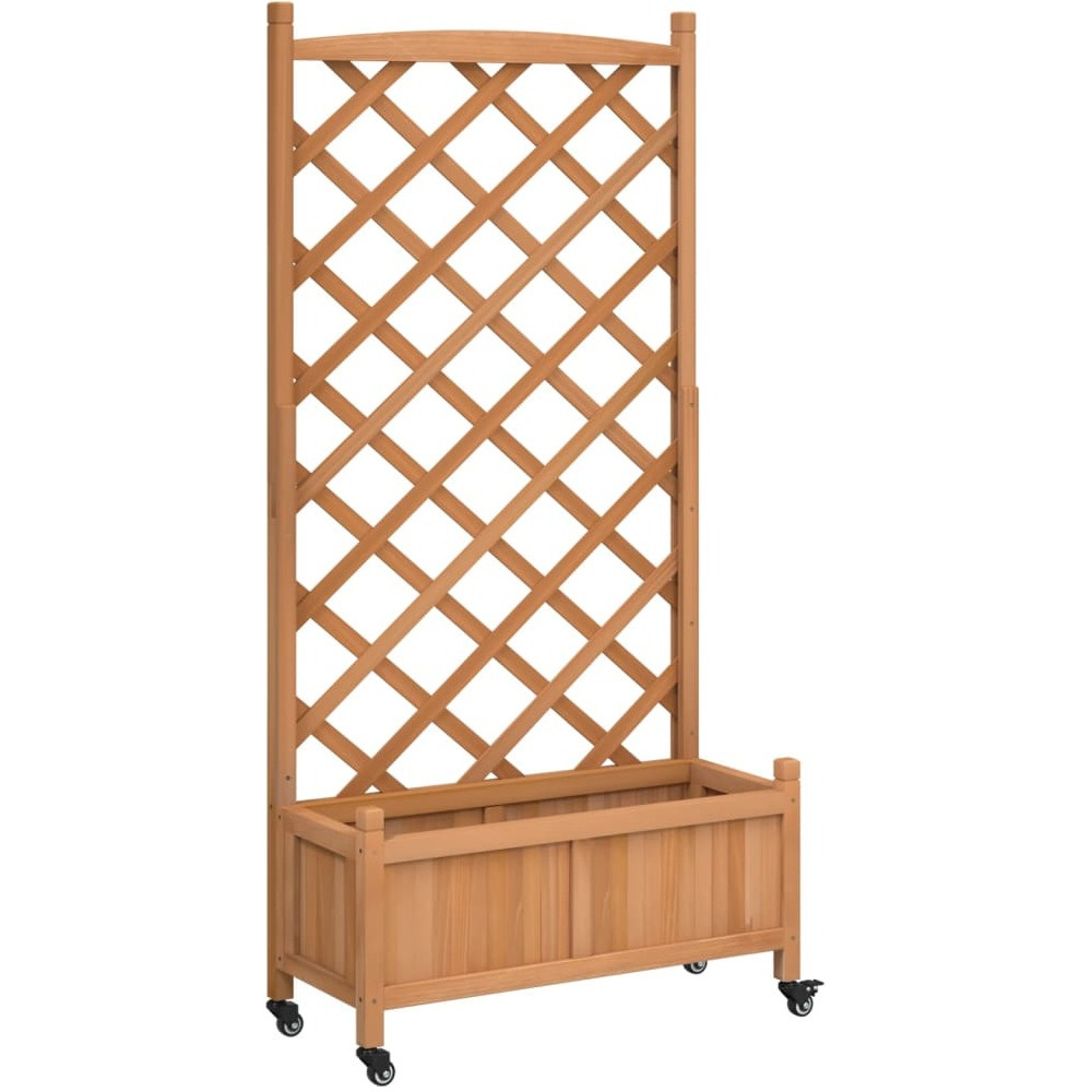 vidaXL Planter with Trellis and Wheels Brown Solid Wood Fir
