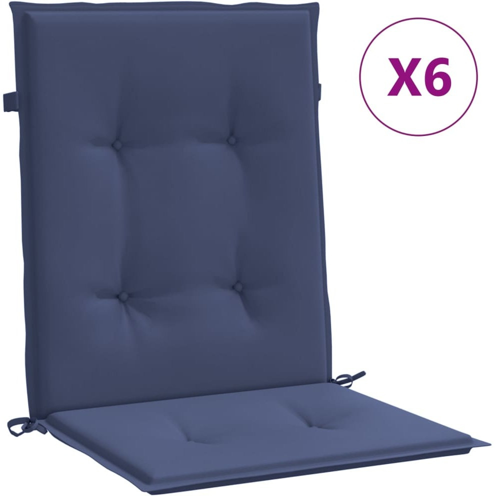 vidaXL Lowback Chair Cushions 6 pcs Navy Blue Fabric