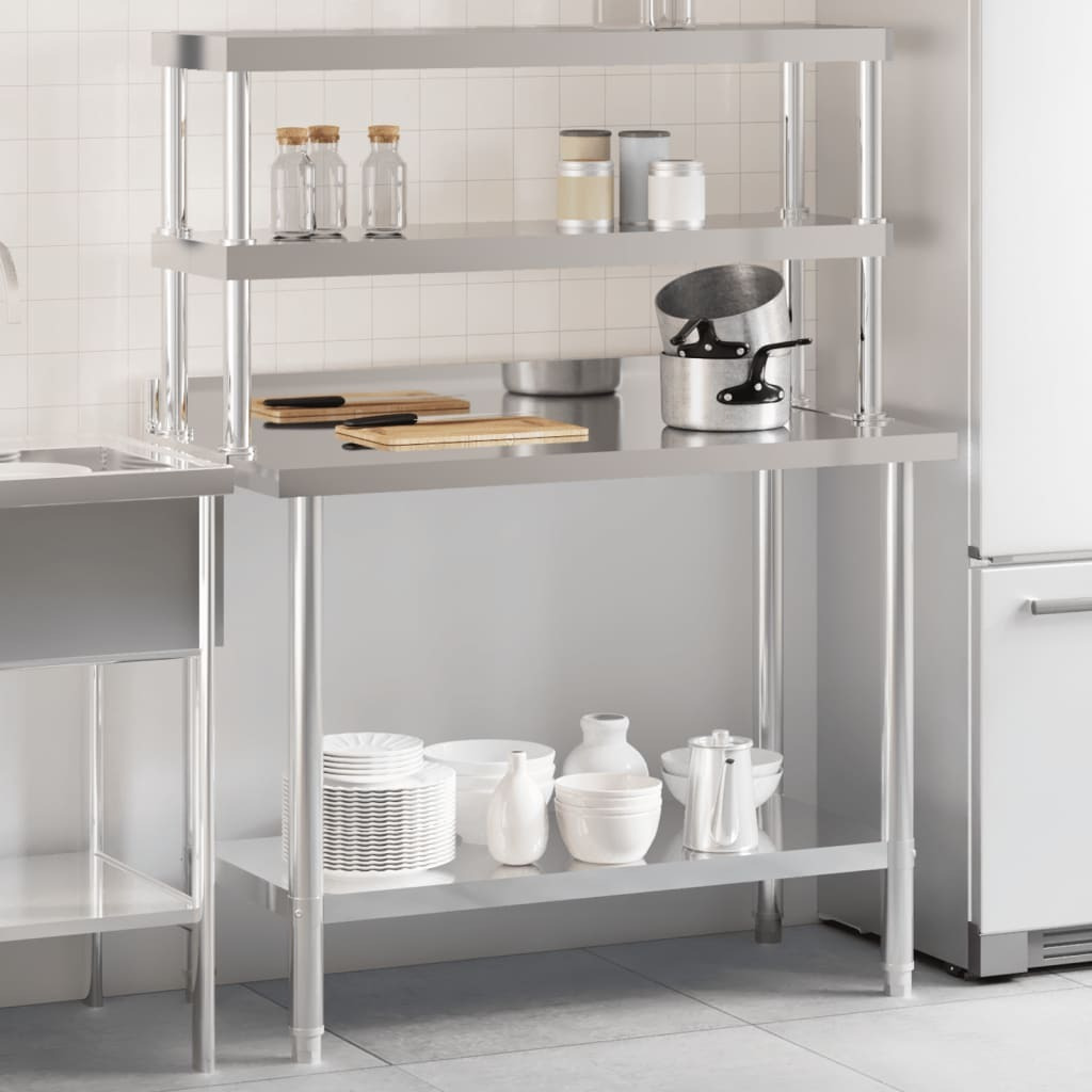 vidaXL Kitchen Work Table with Overshelf 43.3x21.7x59.1 Stainless Steel
