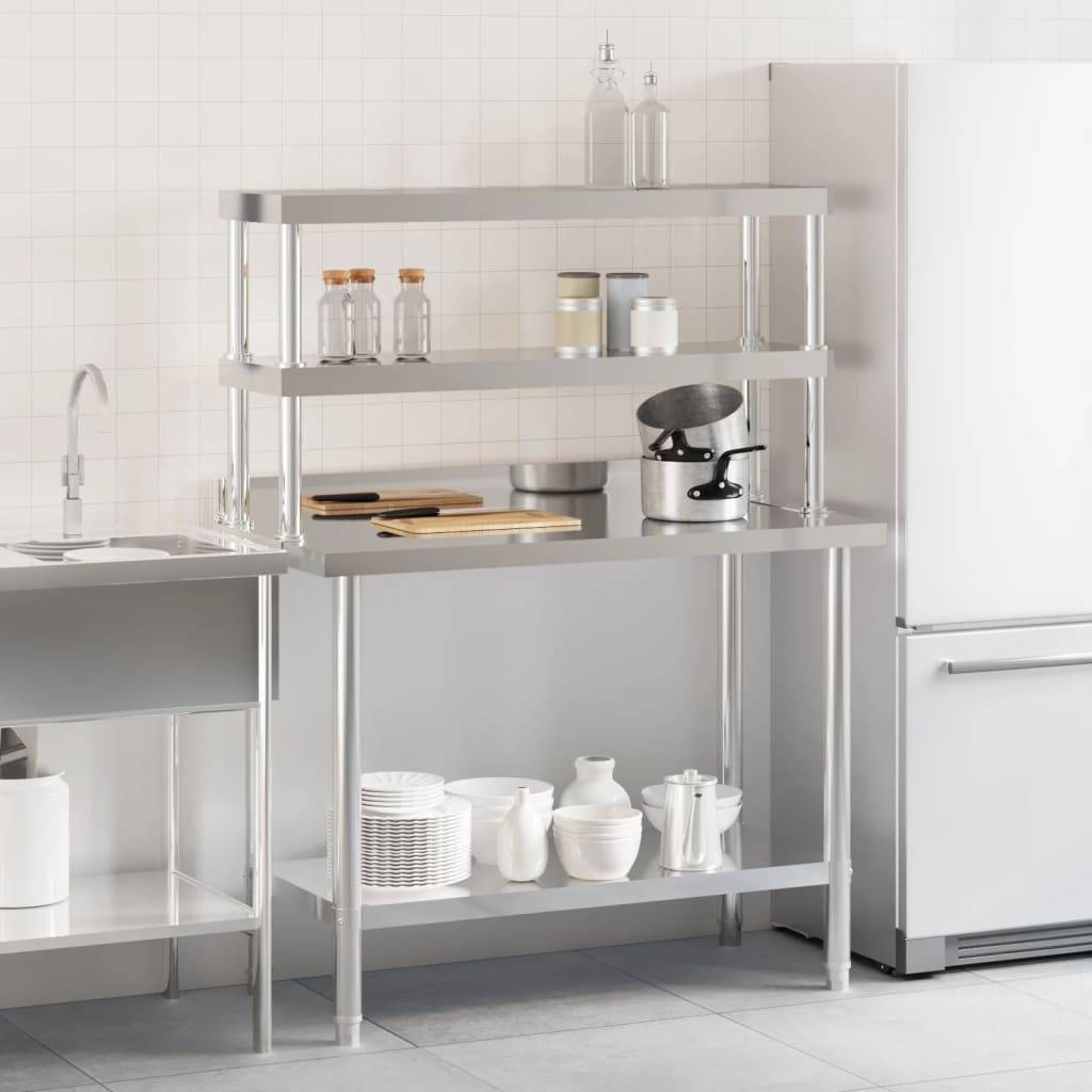 vidaXL Kitchen Work Table with Overshelf 43.3x21.7x59.1 Stainless Steel