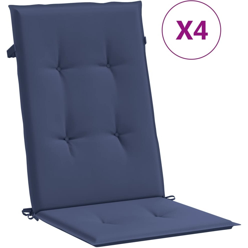 vidaXL Highback Chair Cushions 4 pcs Navy Blue Fabric
