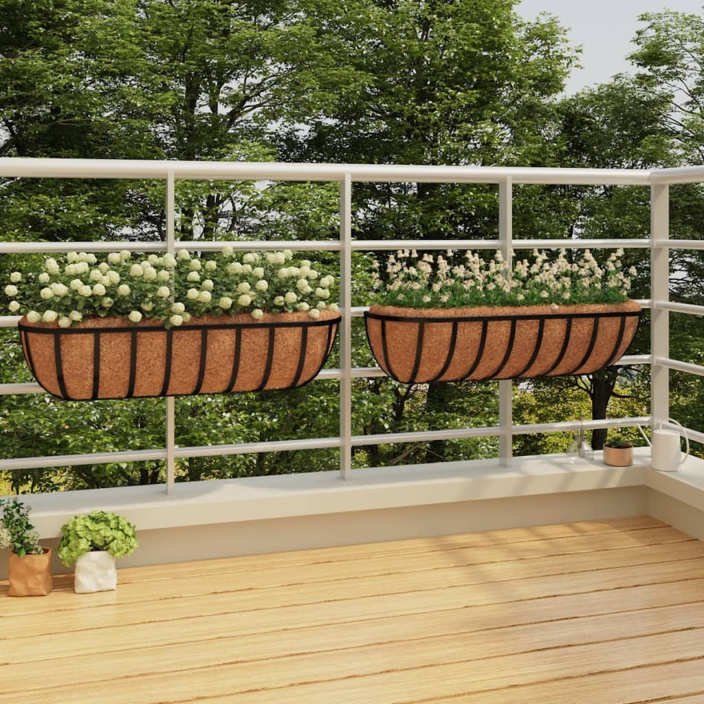 vidaXL Wall Troughs 2 pcs with Coco Liners Black 24x7.5x6.3 Steel