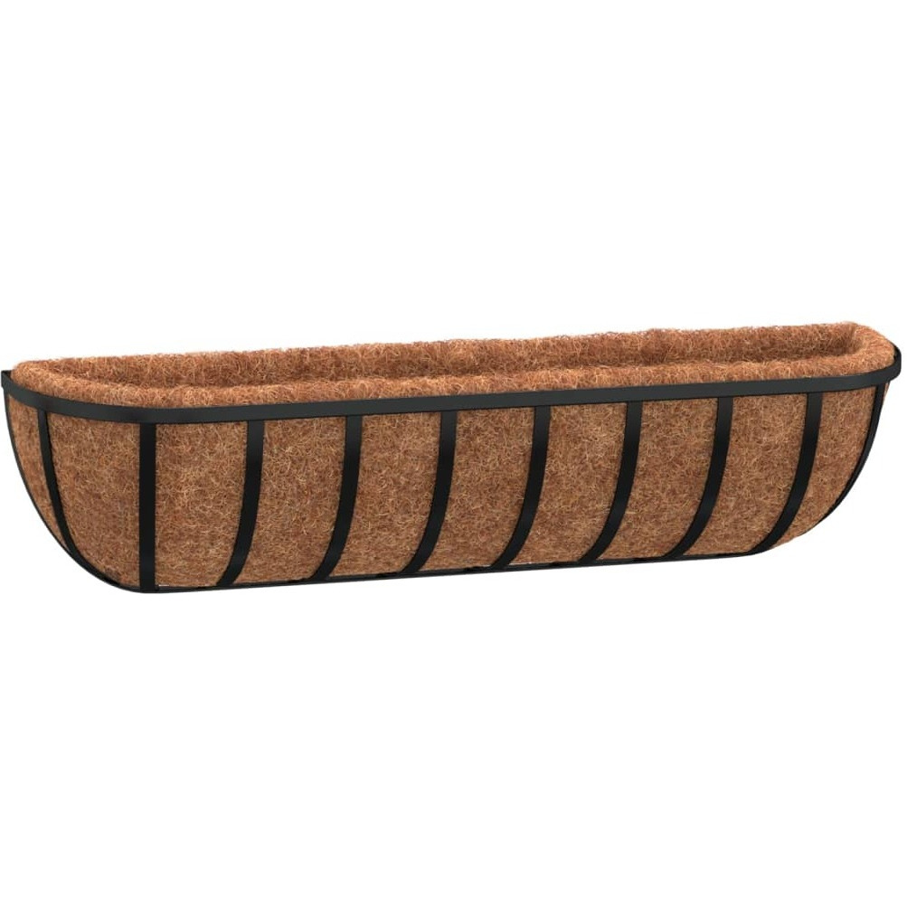 vidaXL Wall Troughs 2 pcs with Coco Liners Black 24x7.5x6.3 Steel