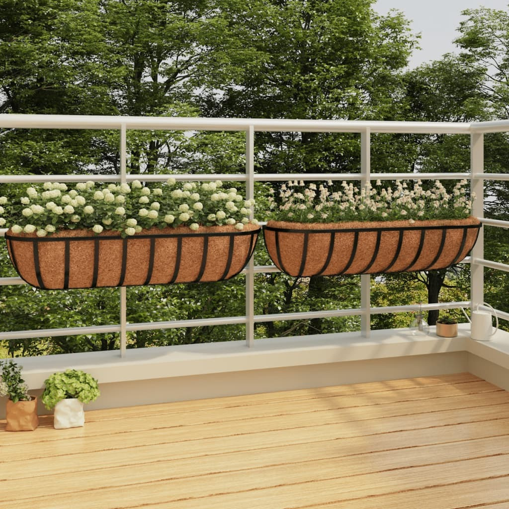vidaXL Wall Troughs 2 pcs with Coco Liners Black 35.8x7.9x9.1 Steel