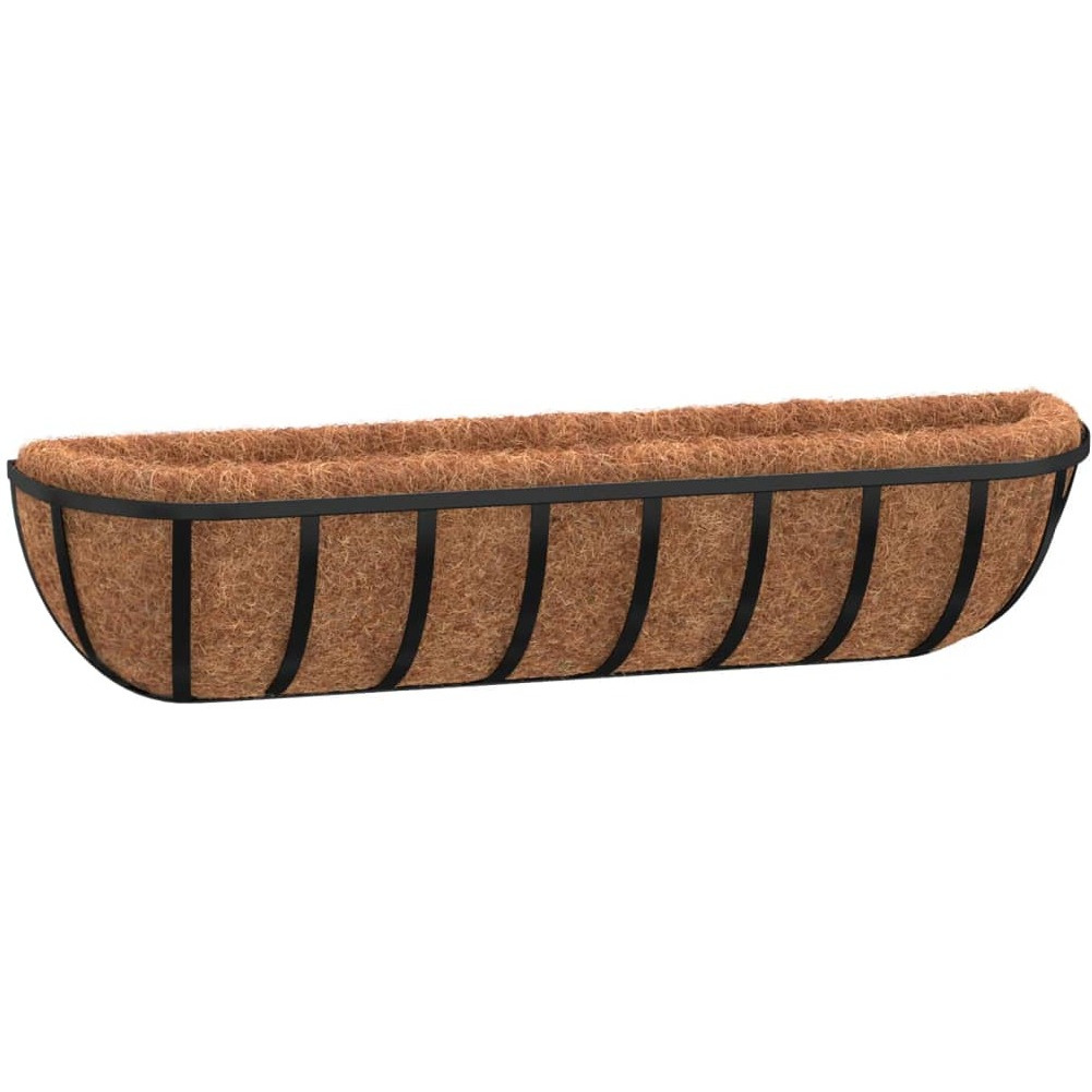 vidaXL Wall Troughs 2 pcs with Coco Liners Black 35.8x7.9x9.1 Steel