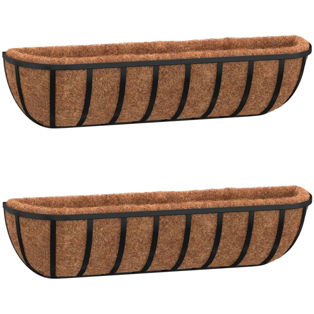 vidaXL Wall Troughs 2 pcs with Coco Liners Black 35.8x7.9x9.1 Steel