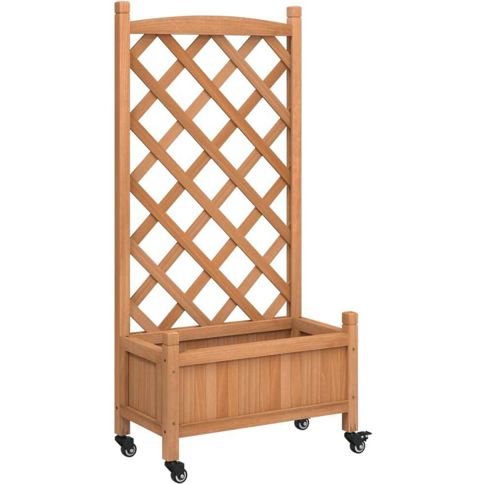 vidaXL Planter with Trellis and Wheels Brown Solid Wood Fir