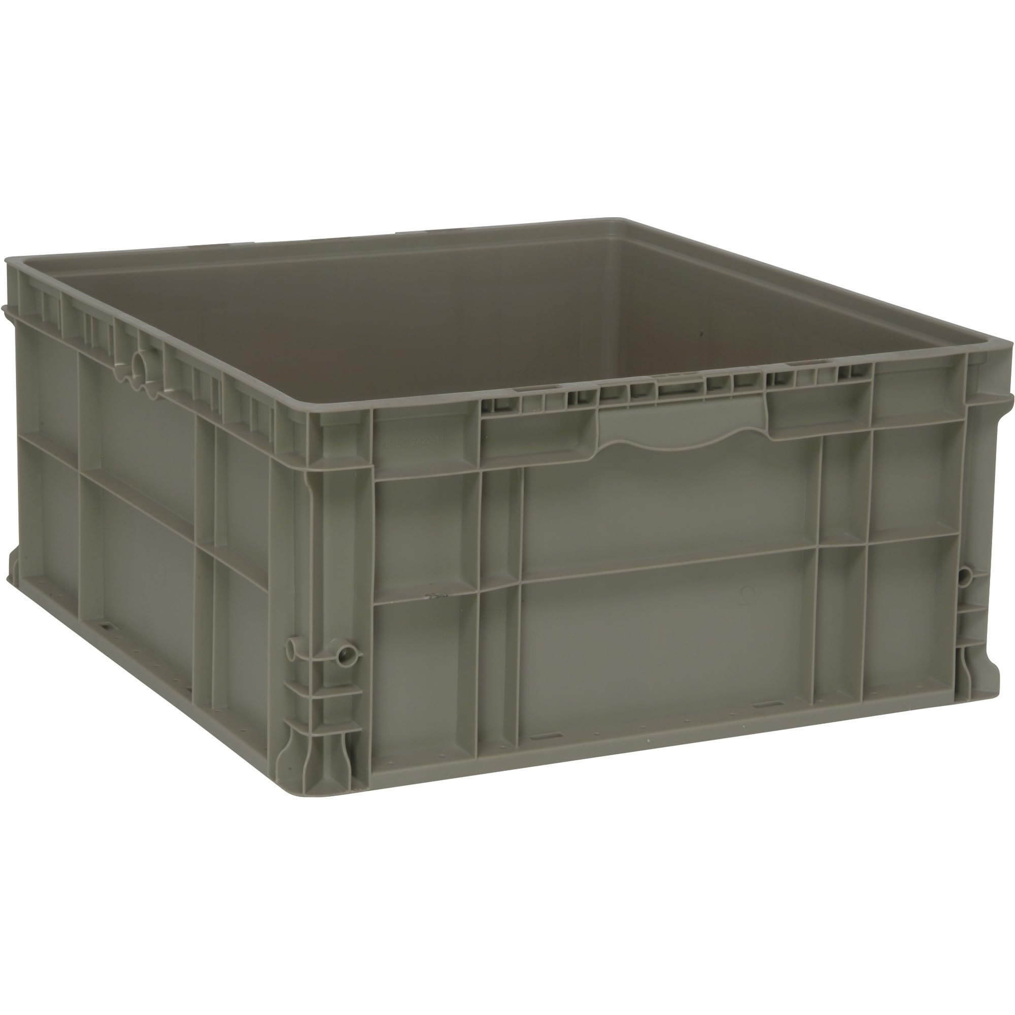 Stacker Straight Wall Container, 24L x 22-1/2W x 11H, up to 175 lbs. stack capacity, injection molded high density polyethylene, built-in hand grips on two sides, gray